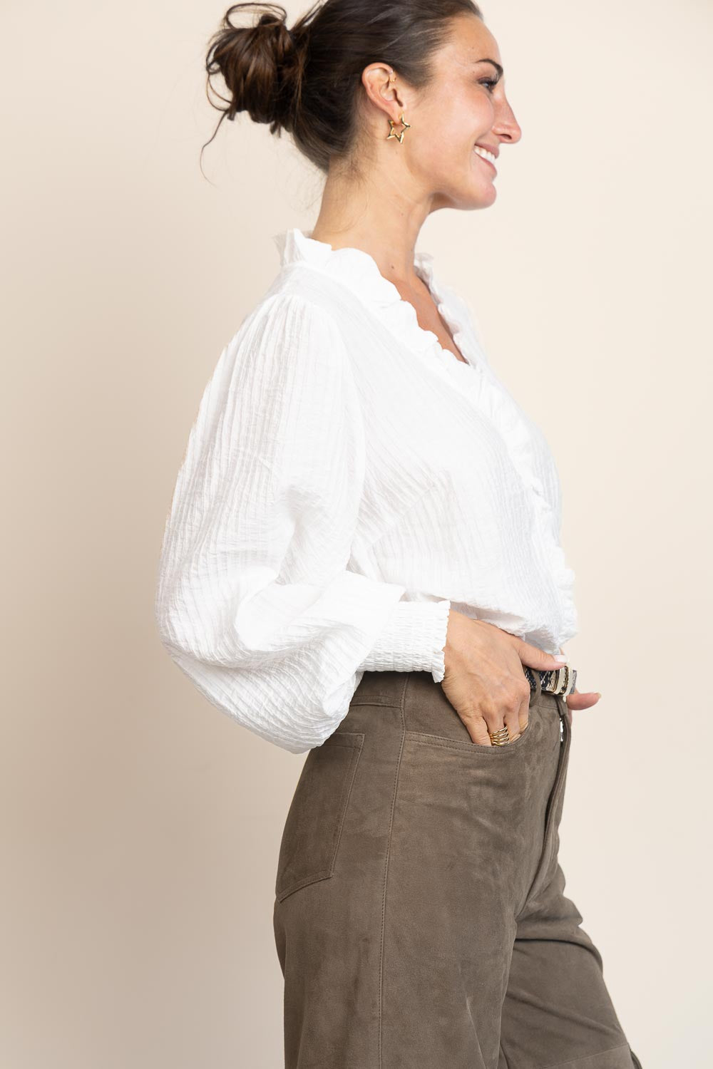 Co'couture Shina CC viscoseblouse met ruches – naturel