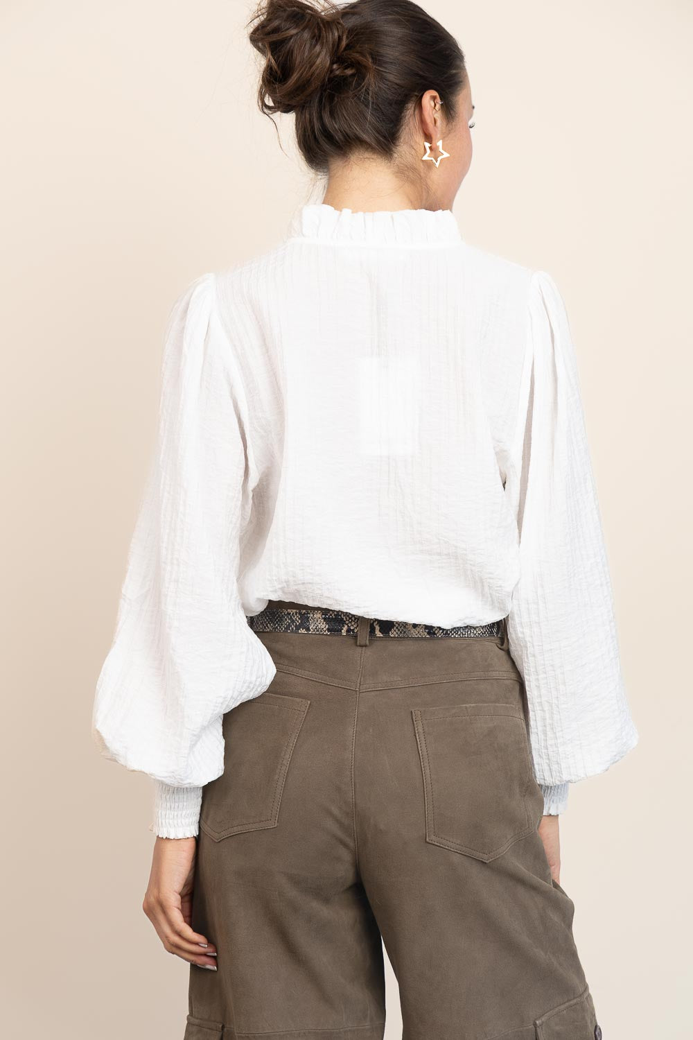 Co'couture Shina CC viscoseblouse met ruches – naturel