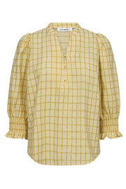 Co'couture Mango CC geruite blouse met korte mouwen – pastelgeel