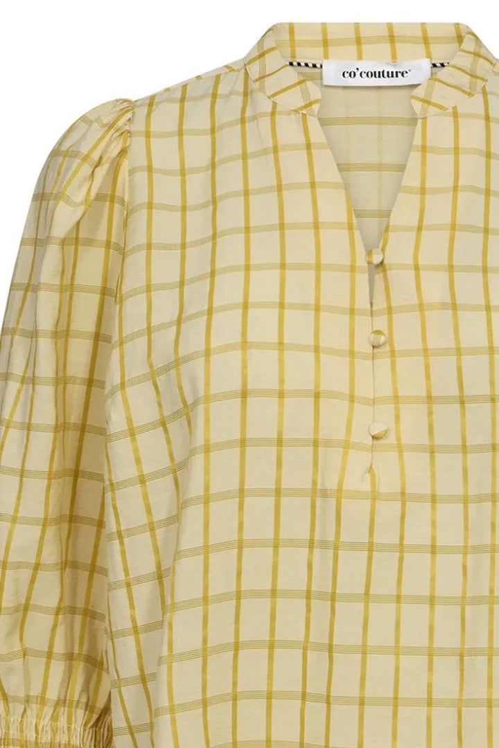 Co'couture Mango CC geruite blouse met korte mouwen – pastelgeel