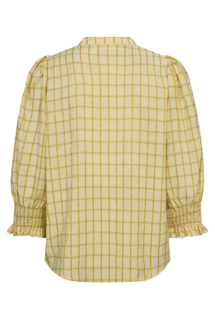 Co'couture Mango CC geruite blouse met korte mouwen – pastelgeel