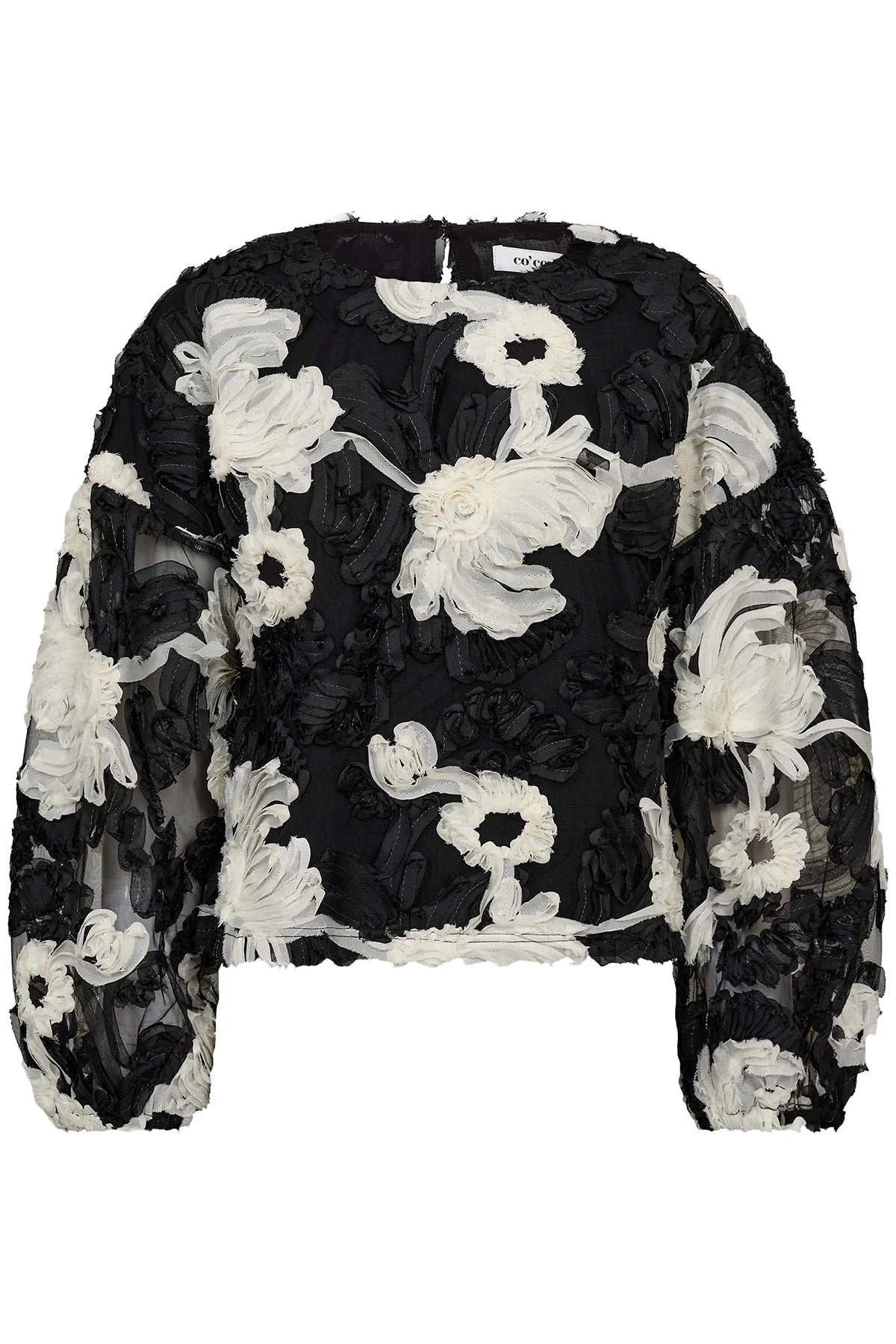 Co'couture Fleur CC zachte, pluizige blouse met lange mouwen – zwart