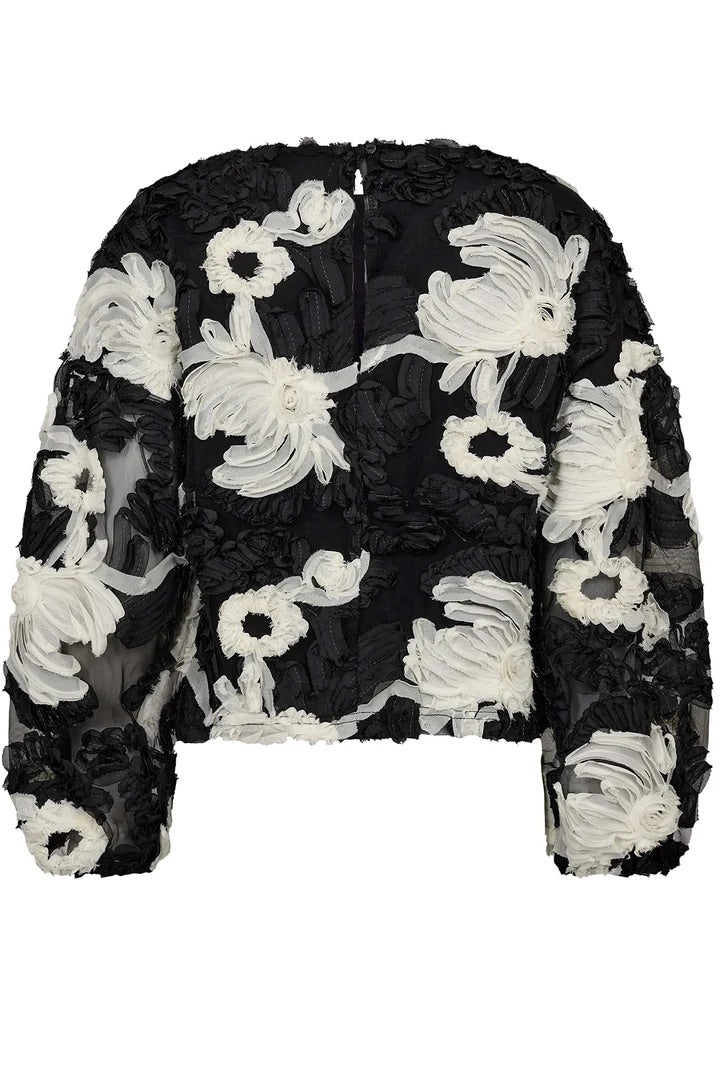 Co'couture Fleur CC zachte, pluizige blouse met lange mouwen – zwart