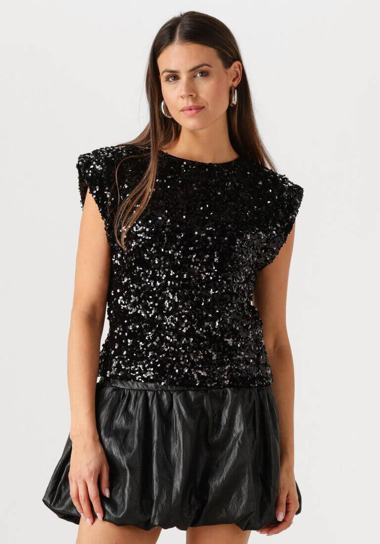 Co'couture Roslyn CC top met pailletten – zwart