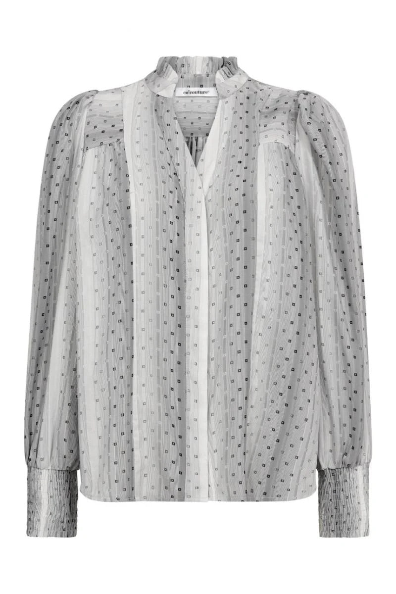 Co'couture Olly CC overhemd met lange mouwen en V-hals – gebroken wit