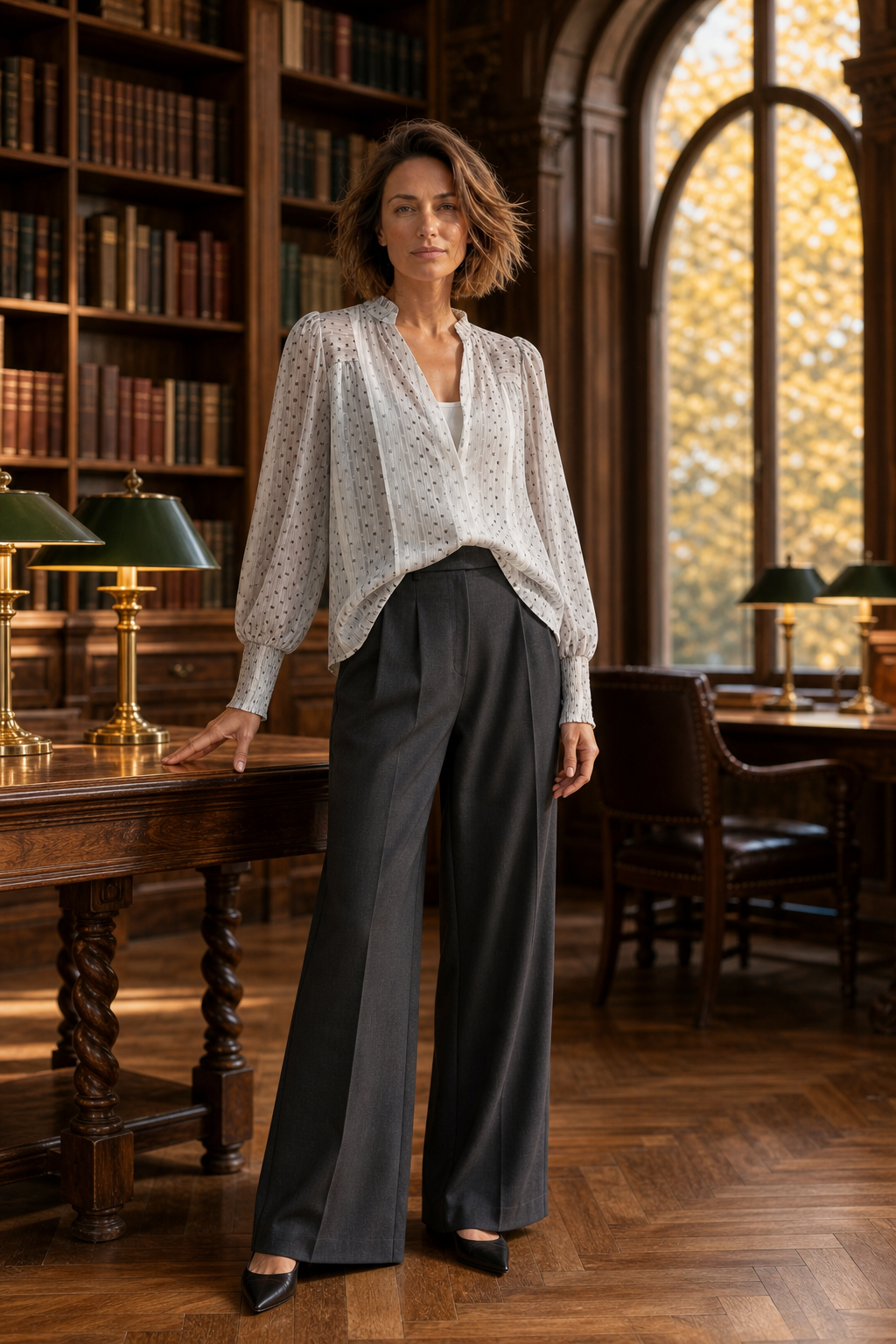 Co'couture Olly CC overhemd met lange mouwen en V-hals – gebroken wit