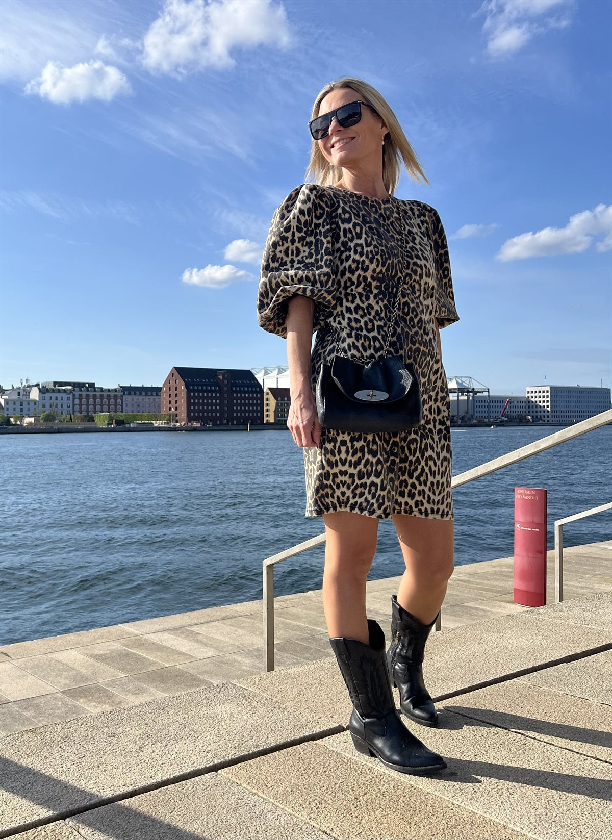 Co'couture Leo CC korte jurk met pofdetail en luipaardprint – grijs