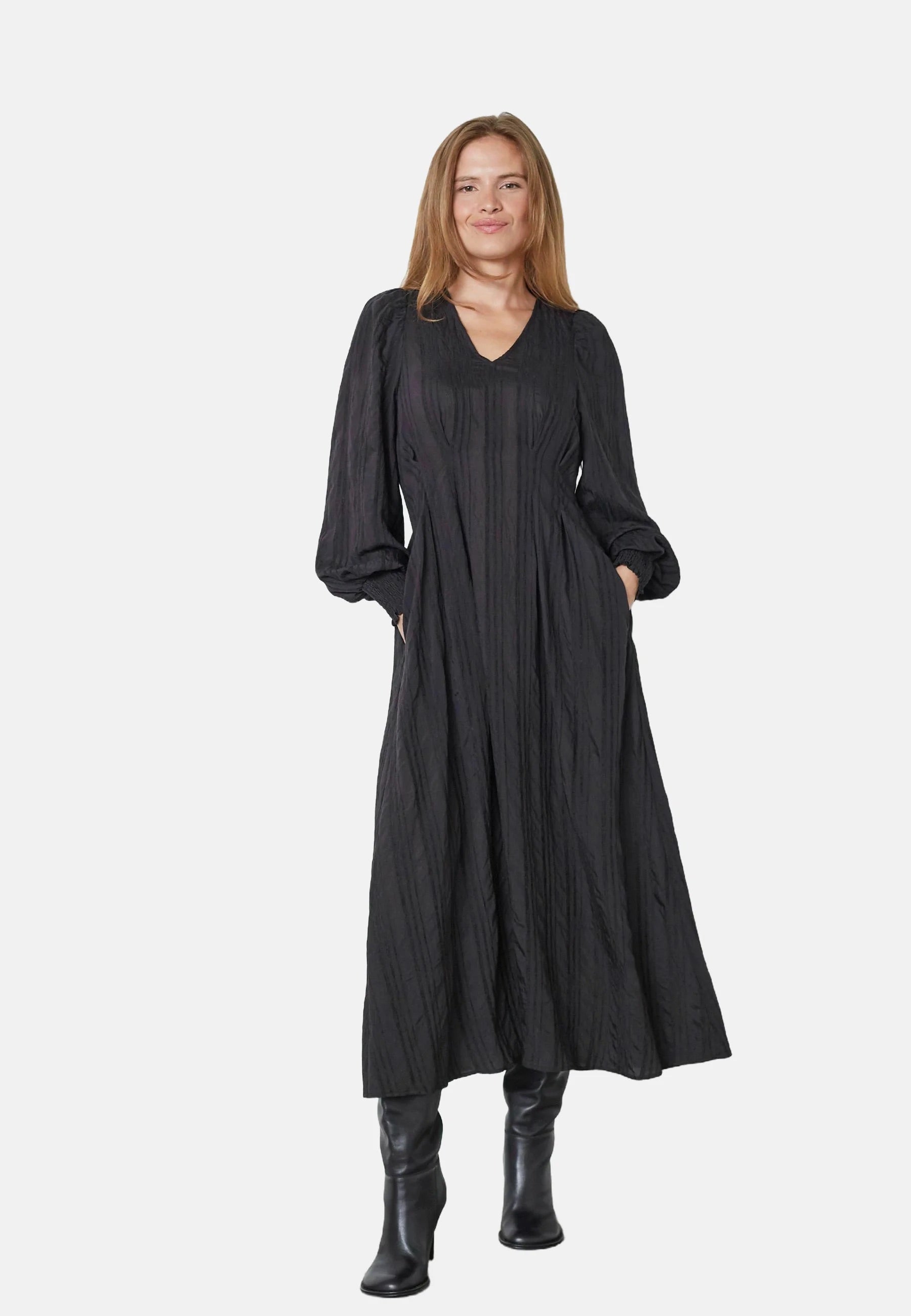 Co'couture Kesi CC gedrapeerde midijurk – zwart