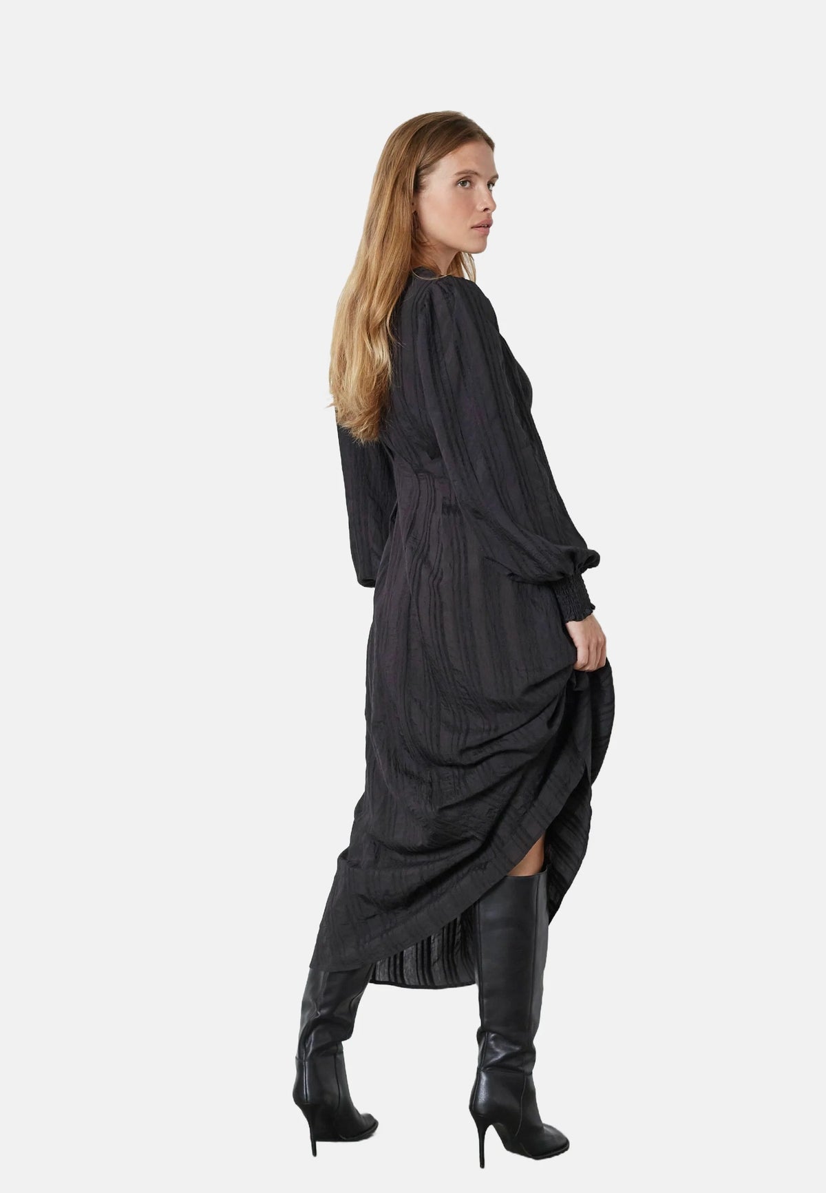 Co'couture Kesi CC gedrapeerde midijurk – zwart