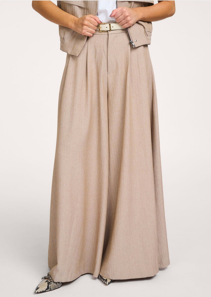 Co'couture Marlo CC lange broek met wijde pijpen – zand