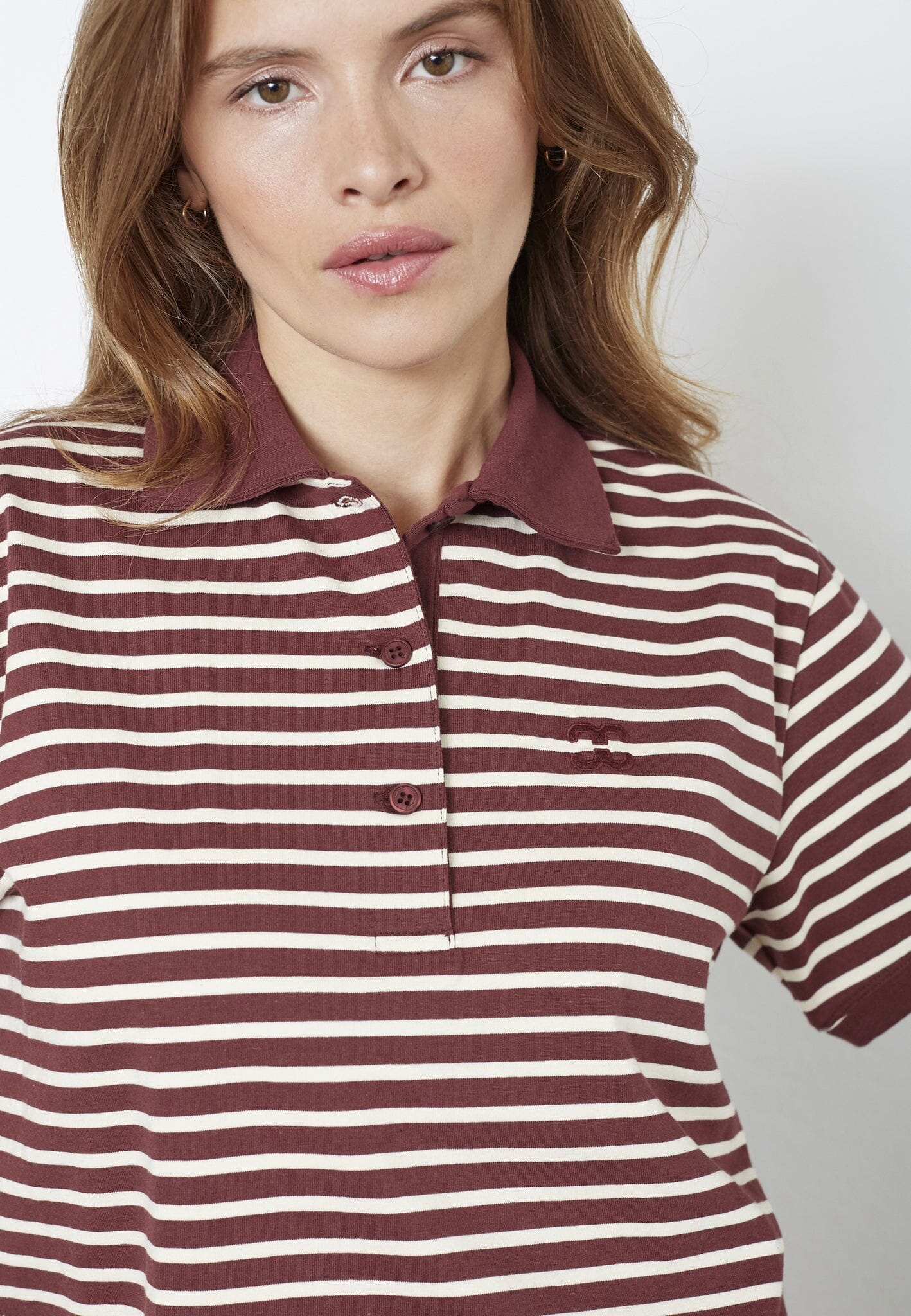Co'couture Hayes CC polo met korte mouwen – wijnrood gestreept