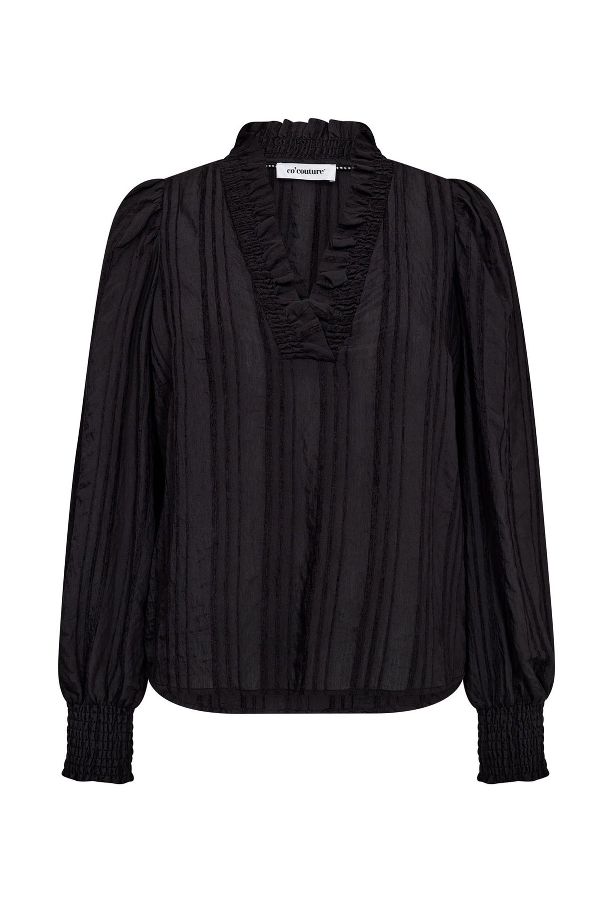 Co'couture Kesi CC blouse met lange mouwen en V-hals – zwart