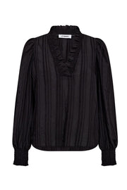 Co'couture Kesi CC blouse met lange mouwen en V-hals – zwart