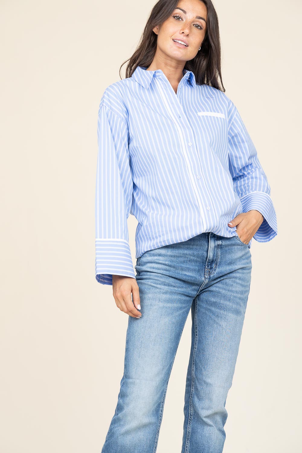 Co'couture Suri oversized gestreept overhemd – blauw