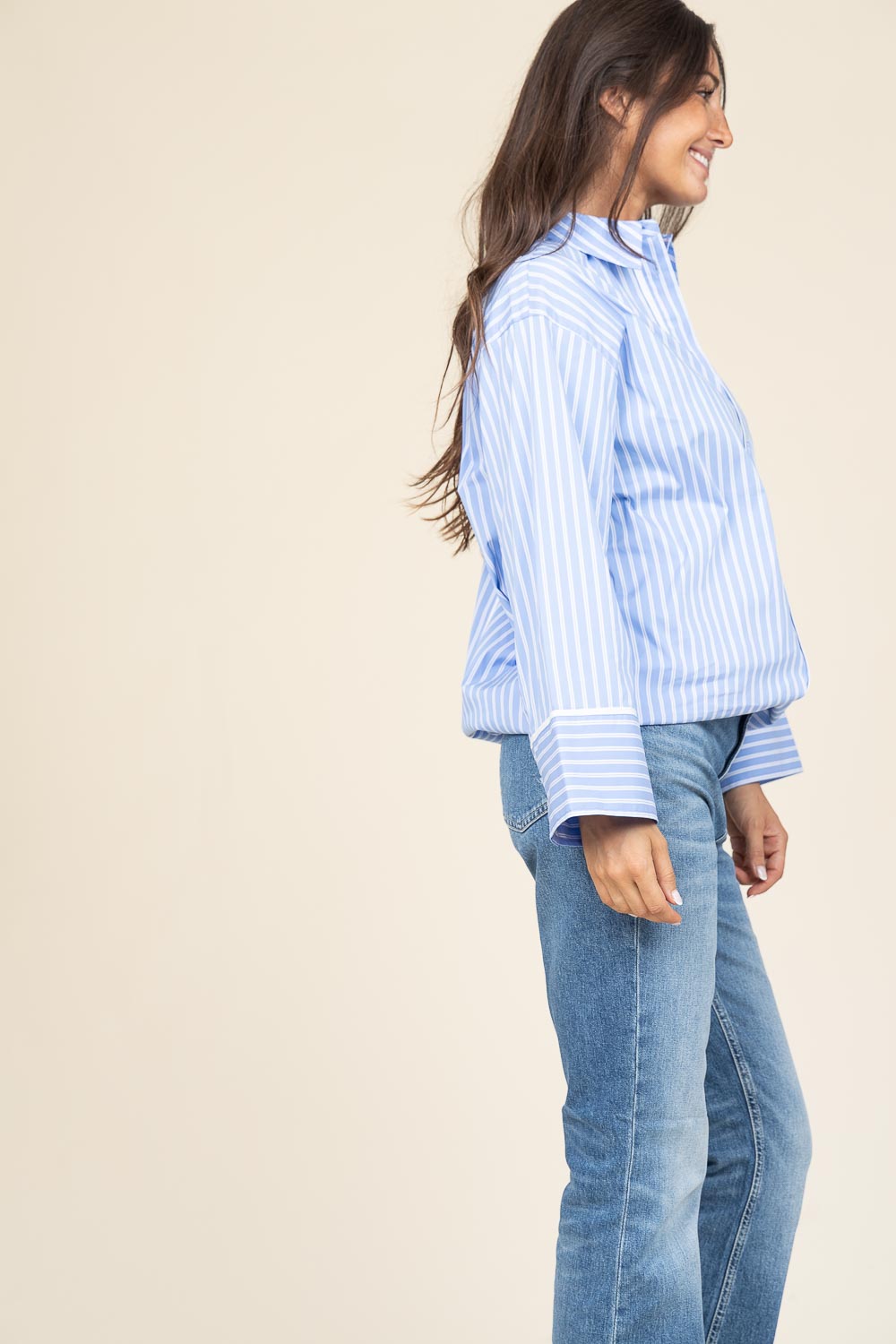 Co'couture Suri oversized gestreept overhemd – blauw