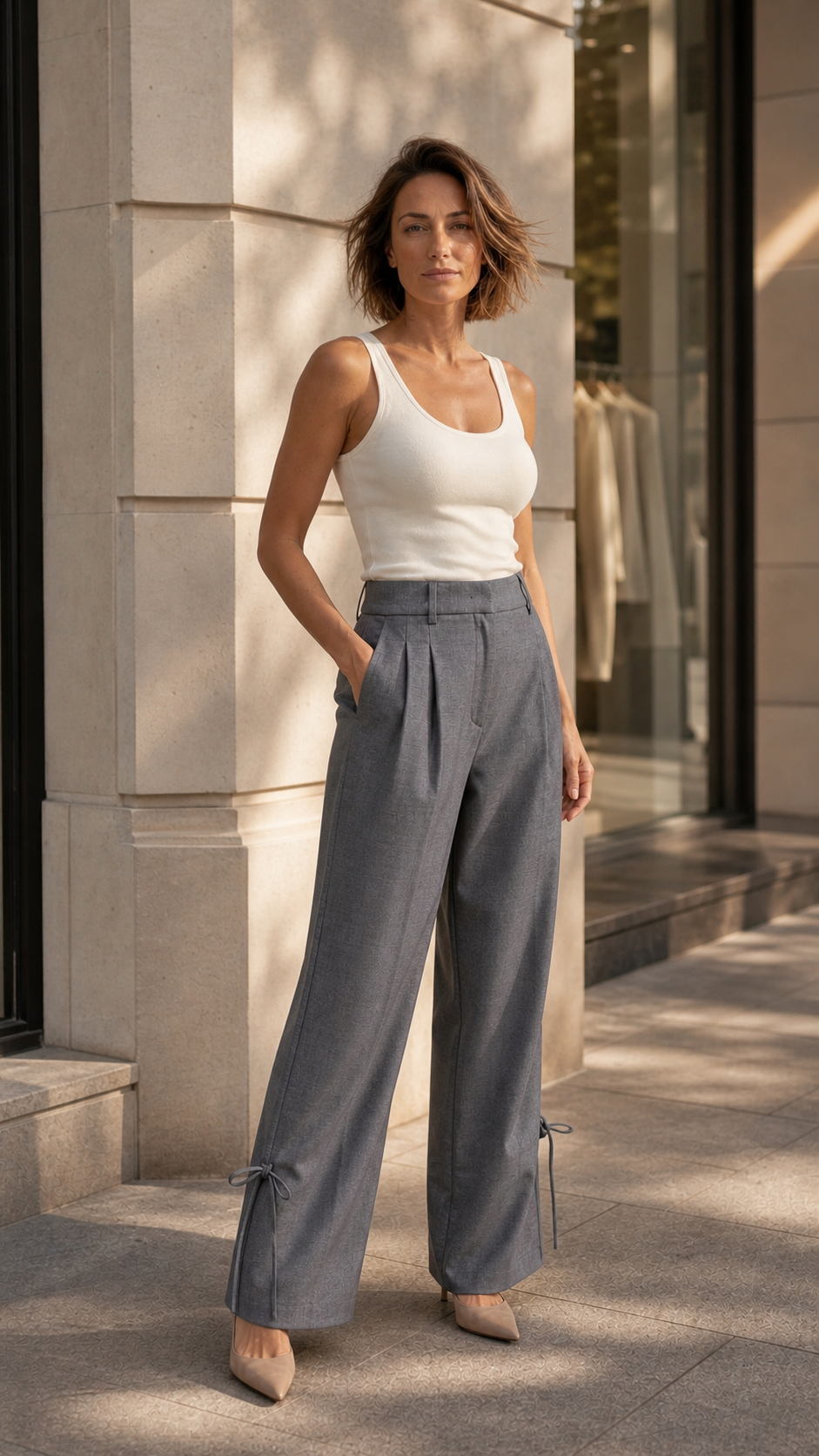 Co'couture geklede broek met wijde pijpen – grijs