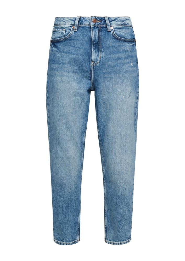 Blauwe QS by s.Oliver momjeans tot de enkel met losse pasvorm.