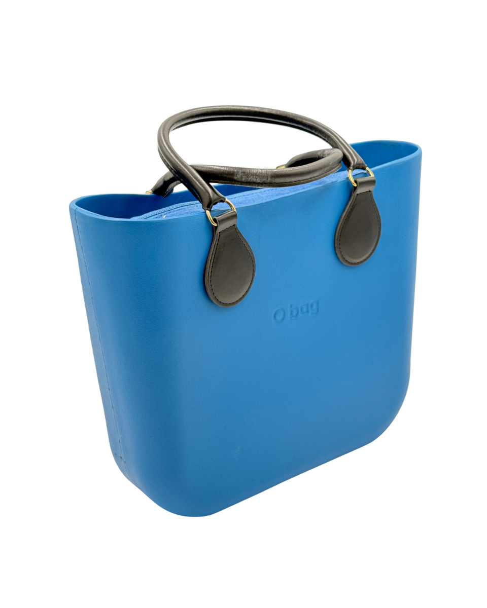O bag Mini – Blue Tote Bag with Black Leather Handles