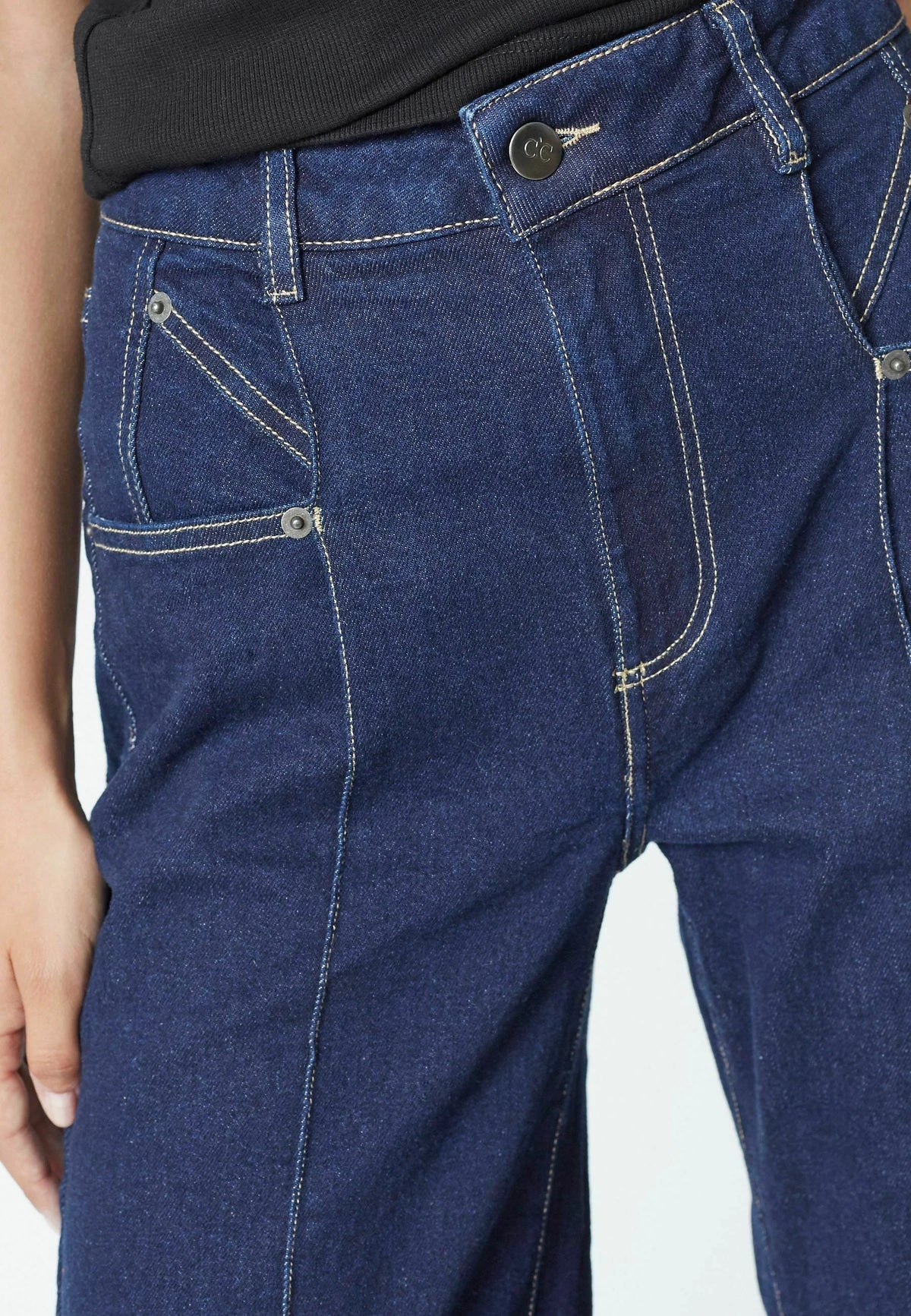 Co'couture Theo CC jeans met wijde uitlopende pijpen – donkere denim