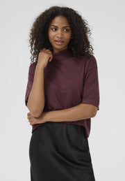 Kaffe Kalizza Bordeaux Cropped Mock Turtleneck Top – Short Sleeve | Women