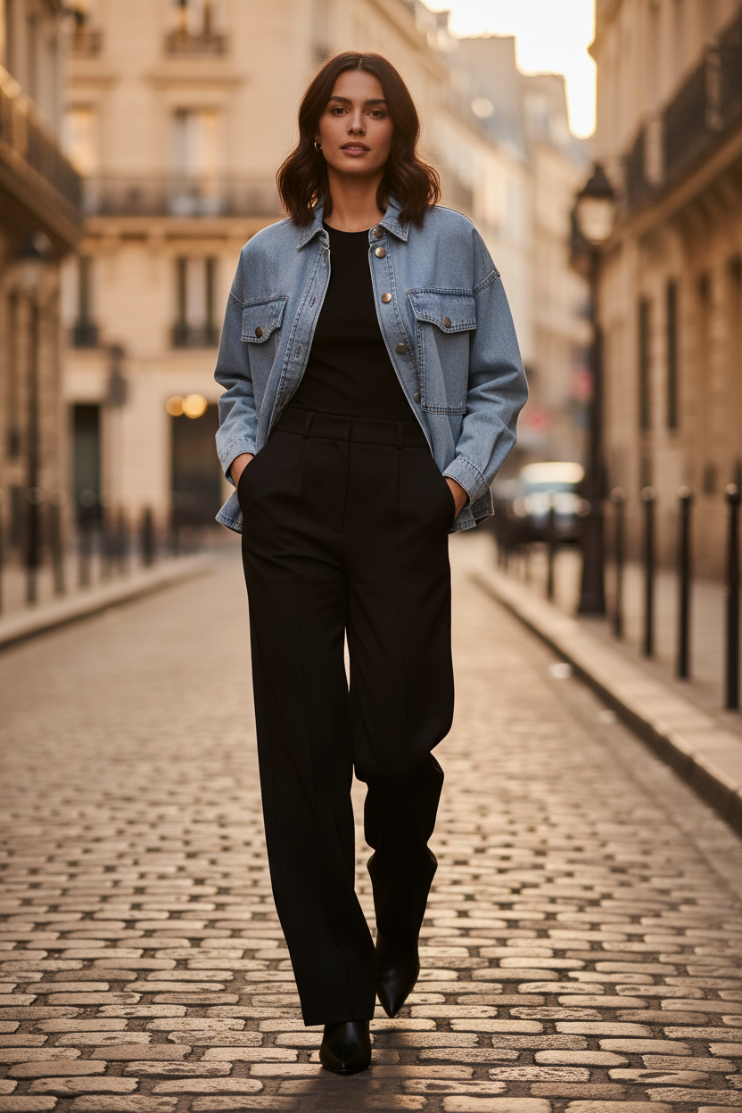Cindy CC denim overhemd in Parijs.