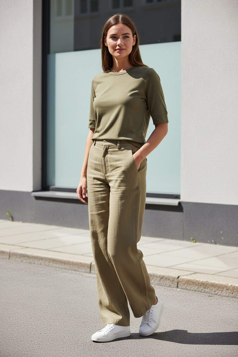 Co'couture Granny CC T-shirt met korte mouwen in Army, gestyled in een outfit.
