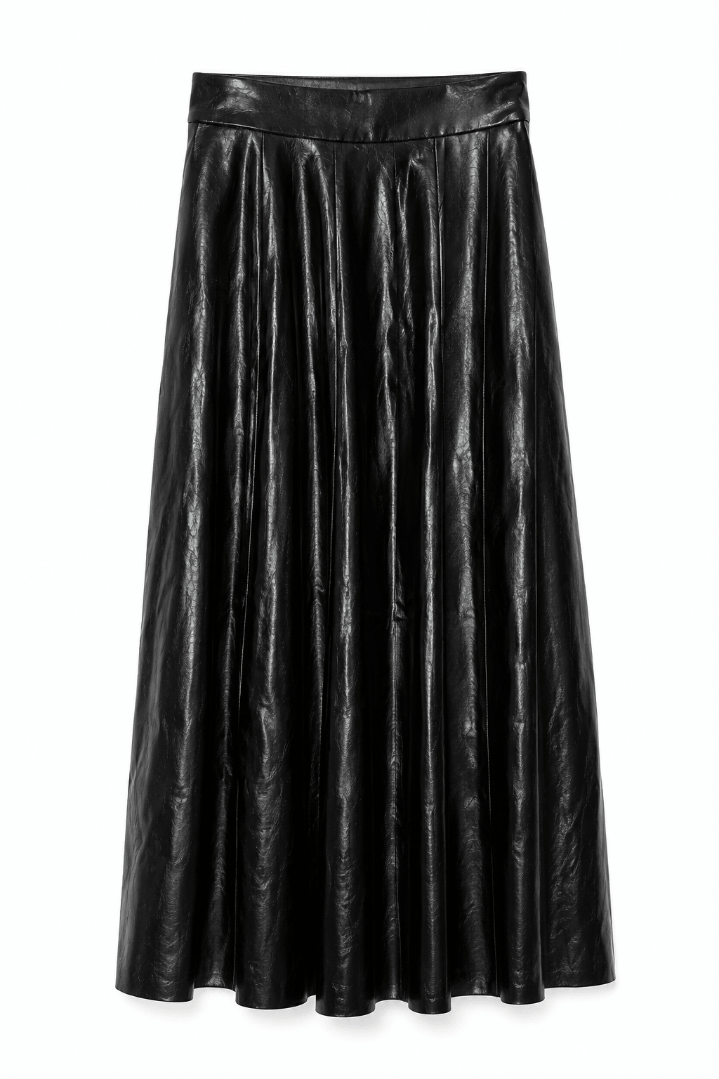 Zwarte geplooide Marciano by Guess midi-rok van imitatieleer.