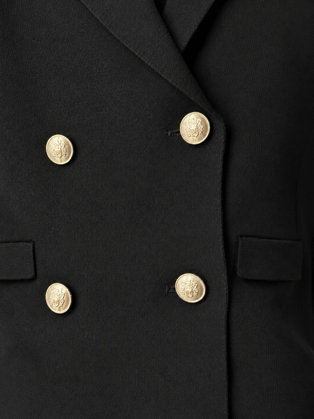Zwarte Marciano by Guess blazer met dubbele knopenrij en goudkleurige wapenknopen.