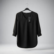 Zero Black V-Neck Crepe Blouse – 3/4 Sleeve | Women