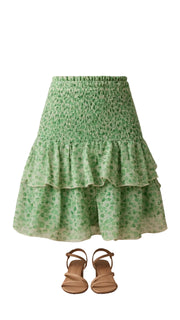 Neo Noir Carin Fairy Green Floral Smocked Mini Skirt – Tiered Ruffle | Women