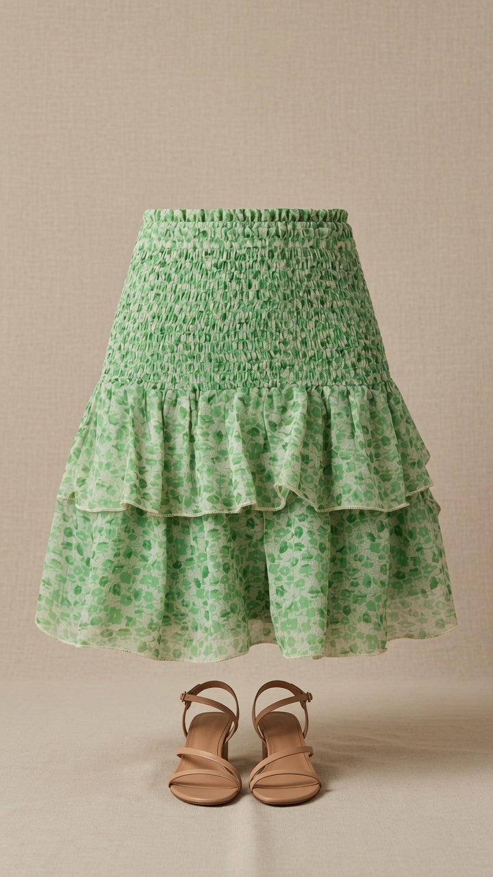 Neo Noir Carin Fairy Green Floral Smocked Mini Skirt – Tiered Ruffle | Women