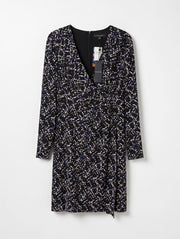 Comma Abstract Splatter Print V-Neck Dress - Black