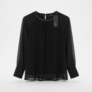 Zero Chiffon Blouse with Crystal Neckline – Black