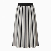 Zero Black & White Striped Pleated Midi Skirt – Elastic Waist