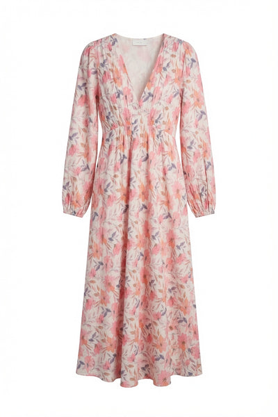 Neo Noir Floral Chiffon Midi Dress – Blush Pink | Women's V-Neck Maxi Dress