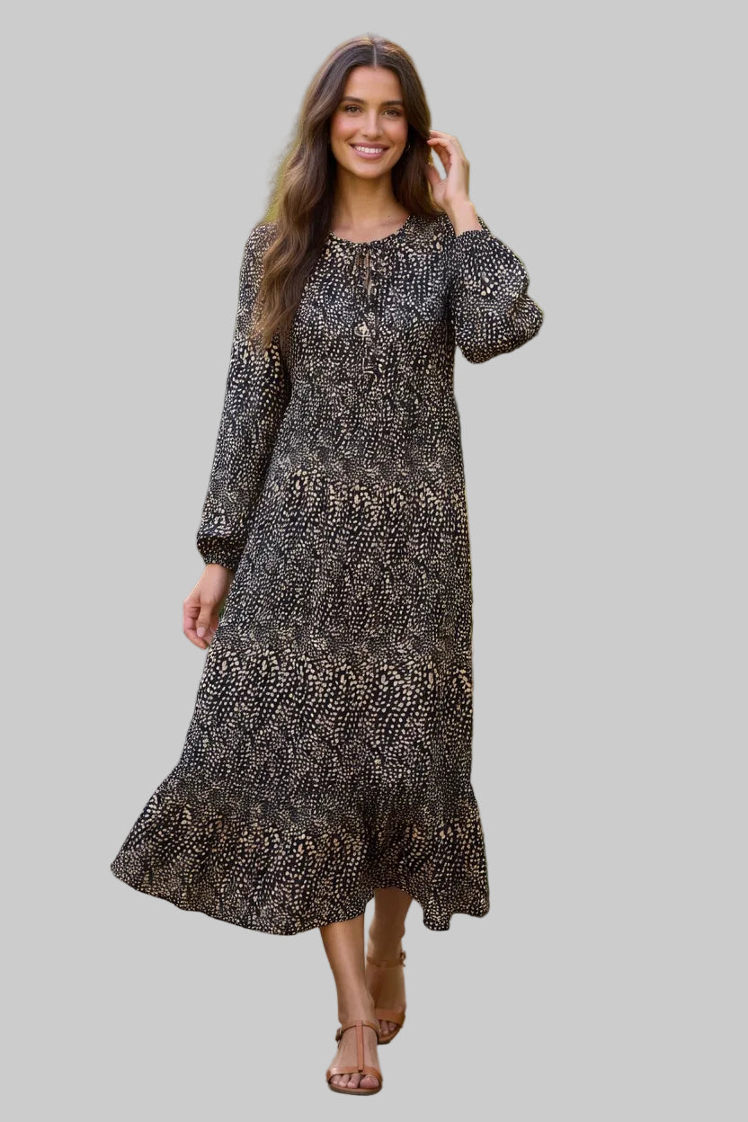 Sorbet Saphia Dotted Print Midi Dress - Black