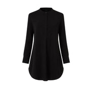 Zero Black Longline Blouse – Mandarin Collar Long Sleeve | Women