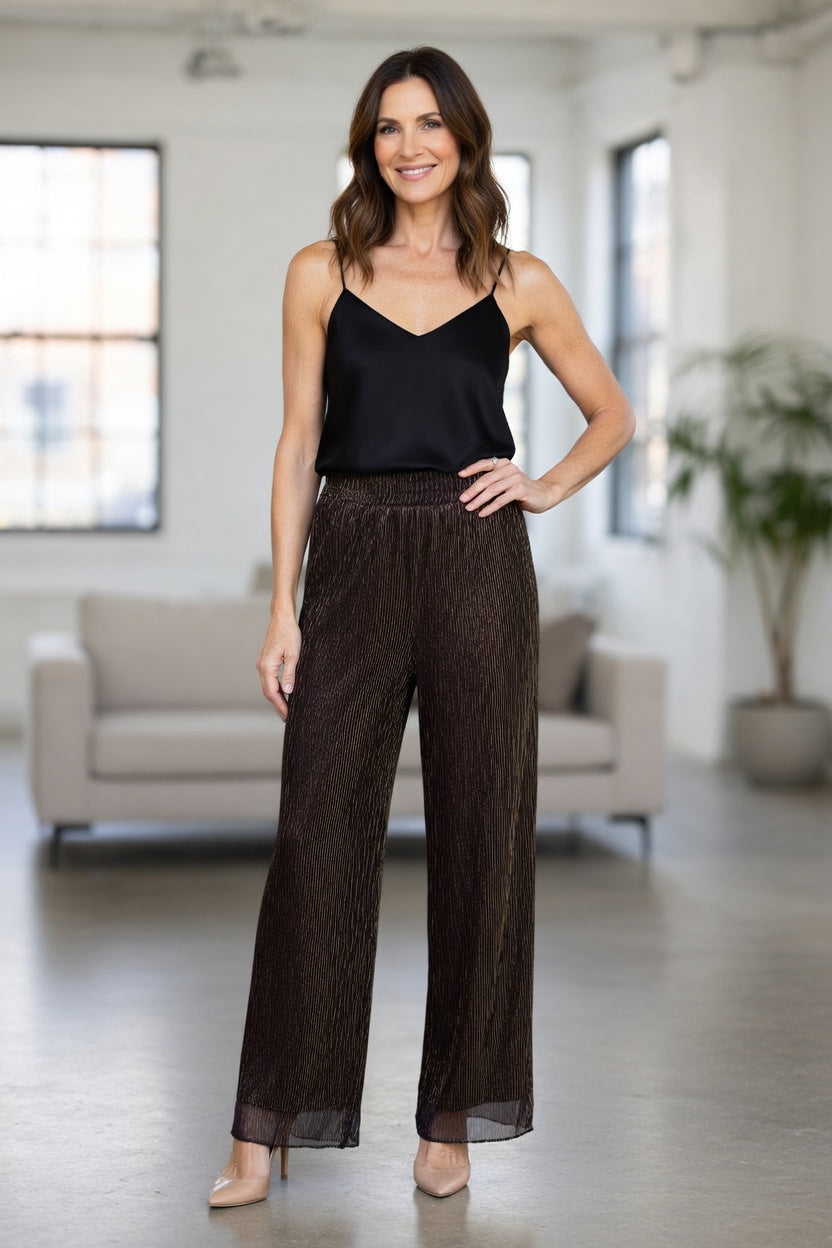 ICHI Casual Trousers – Dark Brown Metallic