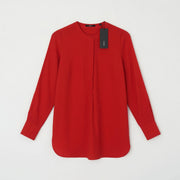 Zero Red Longline Crepe Blouse – Collarless Long Sleeve | Women
