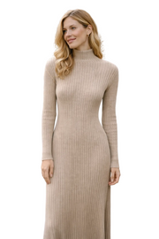 InWear Ribbed Turtleneck Knit Midi Dress - Beige