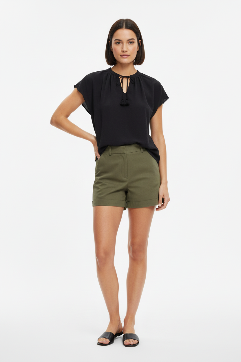 b.young Hailey Tie Neck Blouse - Black