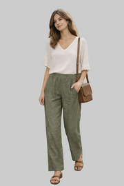 Sorbet SBLIAMO Linen Wide-Leg Pants - Sage Green