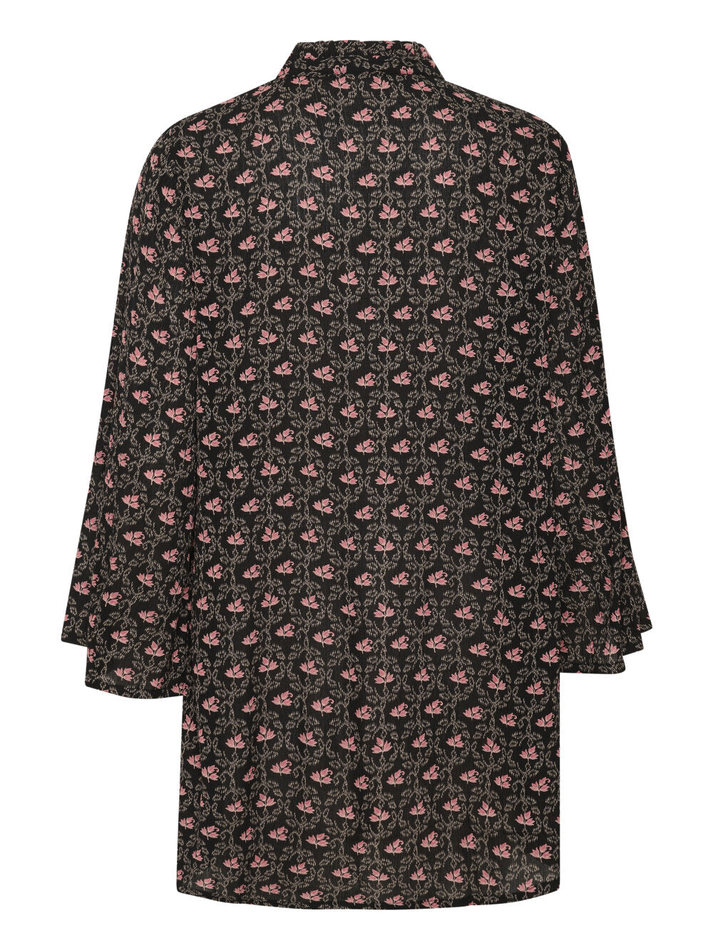 Kaffe KAamber Frill Tunic Black Pink Floral Print – V-Neck Frill Sleeves Relaxed Fit | Women
