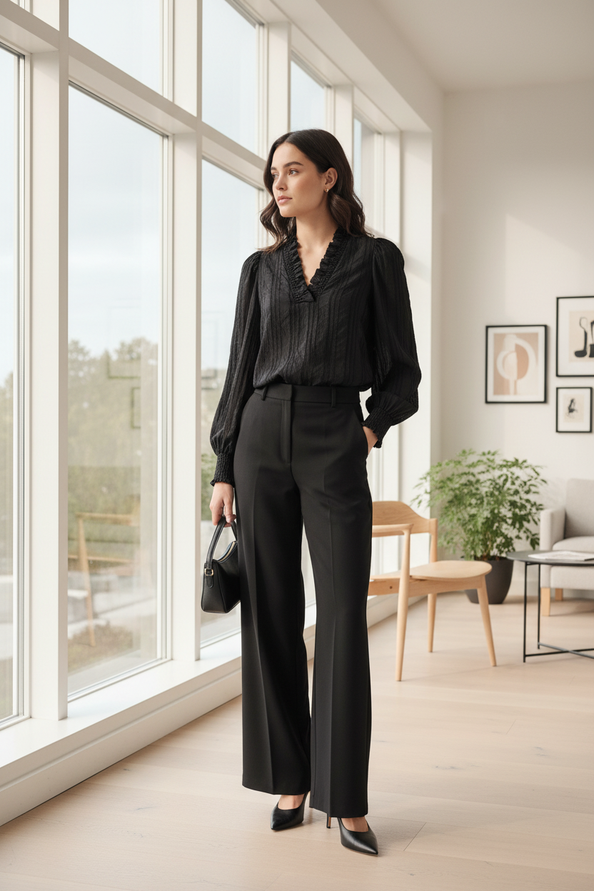 Kesi CC blouse met V-hals in een interieur.