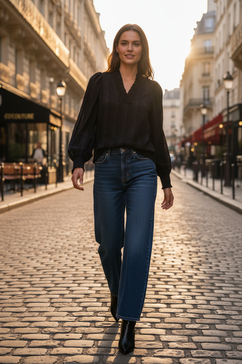 Kesi CC blouse met V-hals in Parijs.