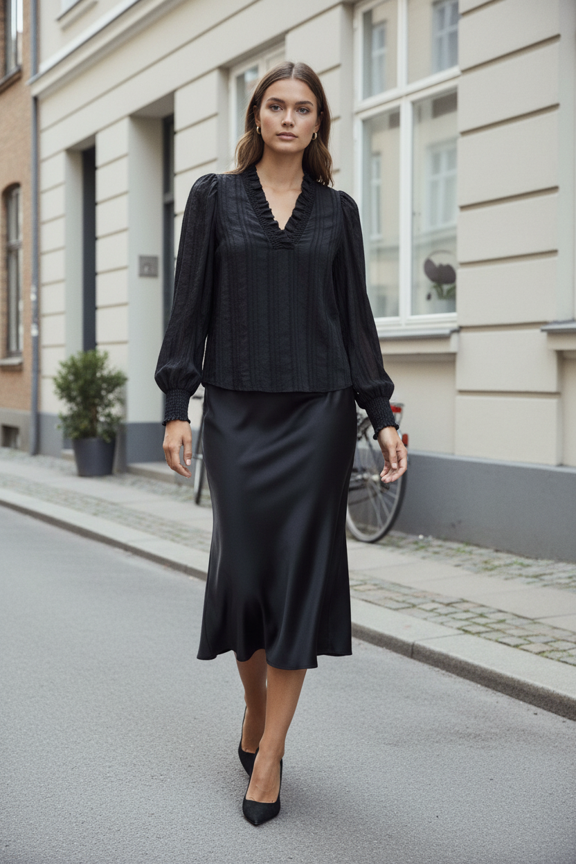 Kesi CC blouse met V-hals op straat.