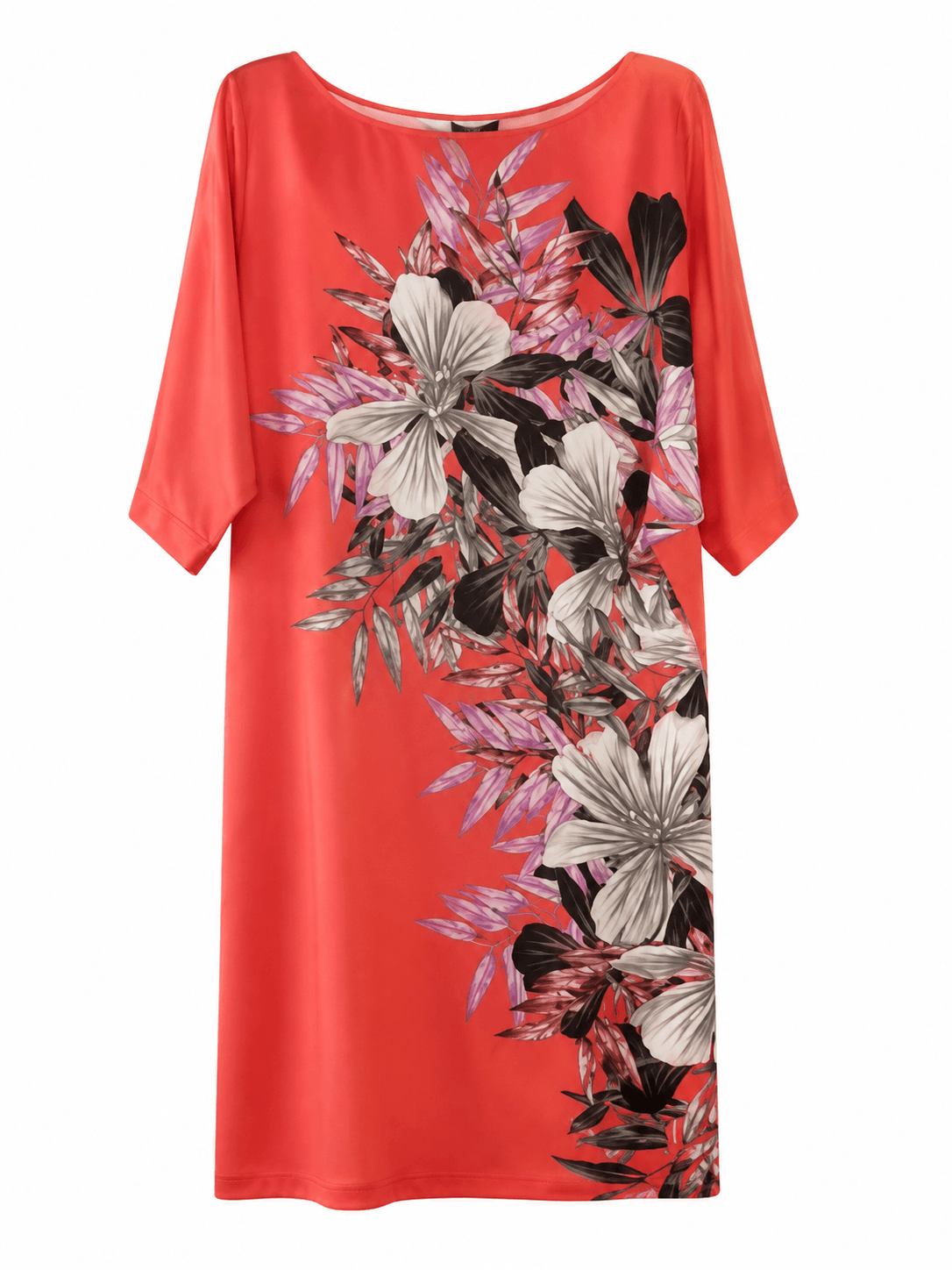 Koraalkleurige Marciano by Guess rechte jurk met bloemenprint.