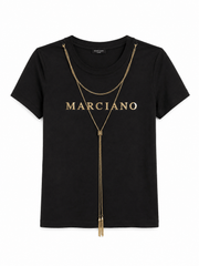 Zwart Marciano by Guess T-shirt met goudkleurig folielogo en ketting.
