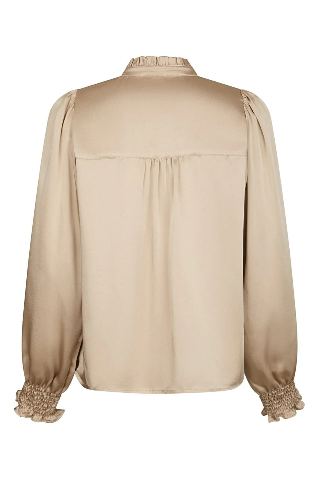 Neo Noir Zamola Sand Satin Ruffle Front Blouse – Smocked Cuffs | Women