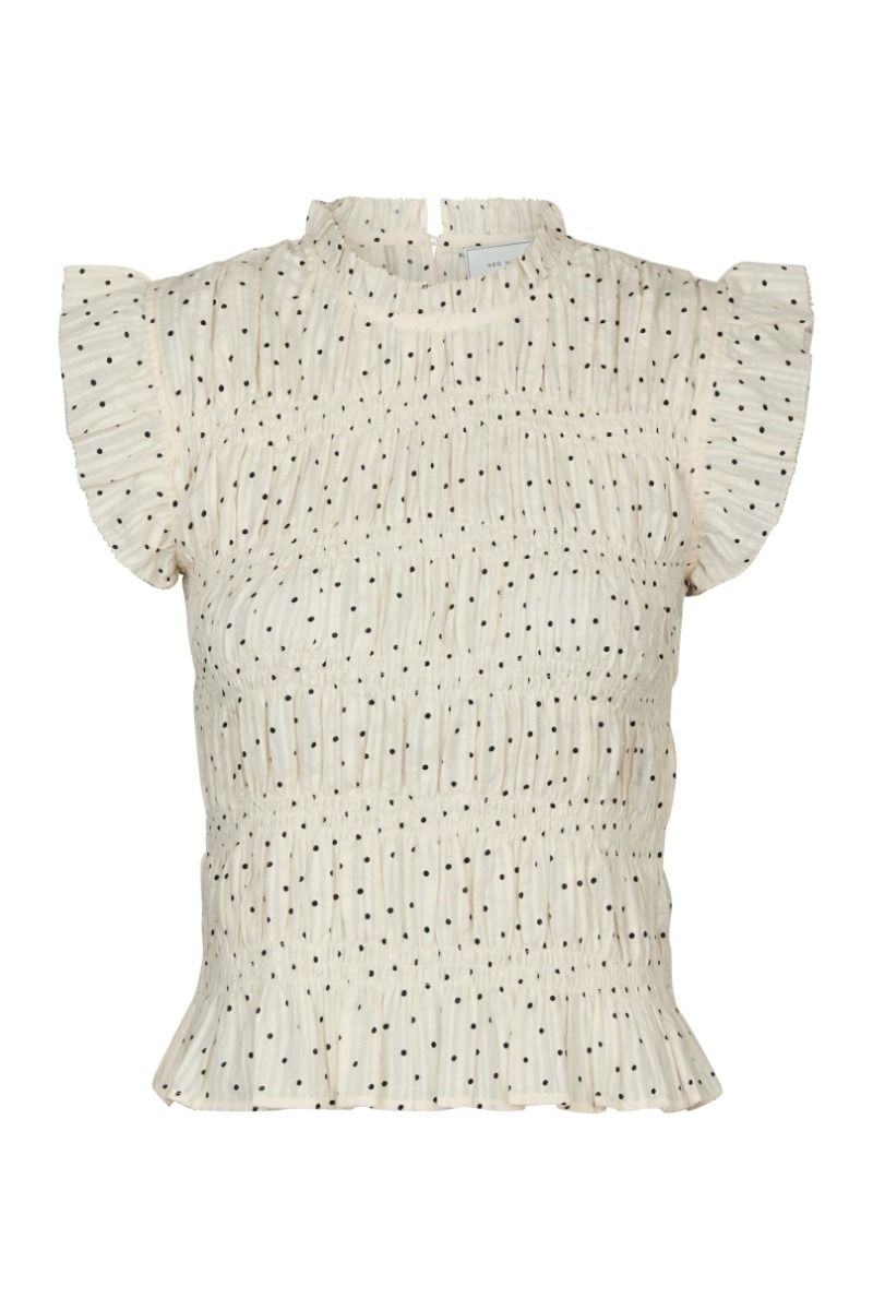 Neo Noir Tarsi gesmokte top met stippen – crème